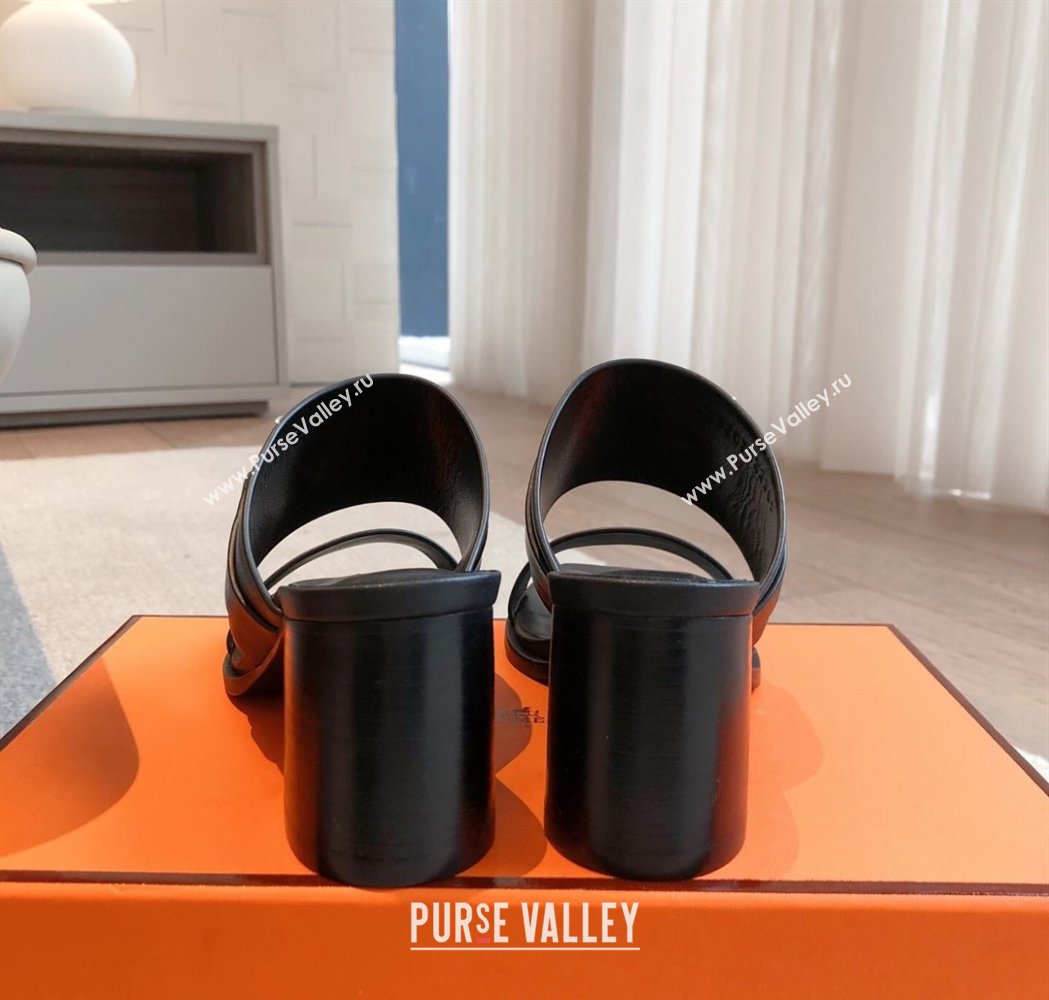 Hermes Kute Heel Slides Sandal 6cm in Calfskin with Glenan Buckle Black 2025 (XC-250226089)