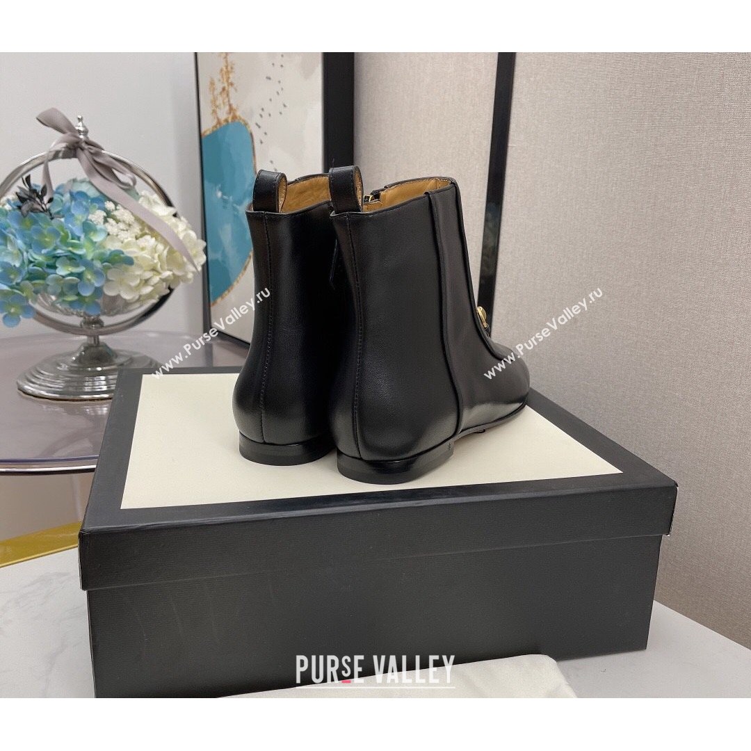 Gucci Lambskin Horsebit Flat Ankle Boots Black 2021 (MD-21081059)