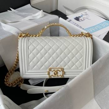 Chanel Boy Chanel Handbag with Handle in Grained Calfskin A94804 White 2023 (YEZI-23110605)