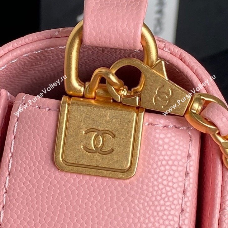 Chanel Grained Shiny Calfskin Mini Flap bag with Top Handle AS5165 Light Pink 2024 (yezi-241106146)