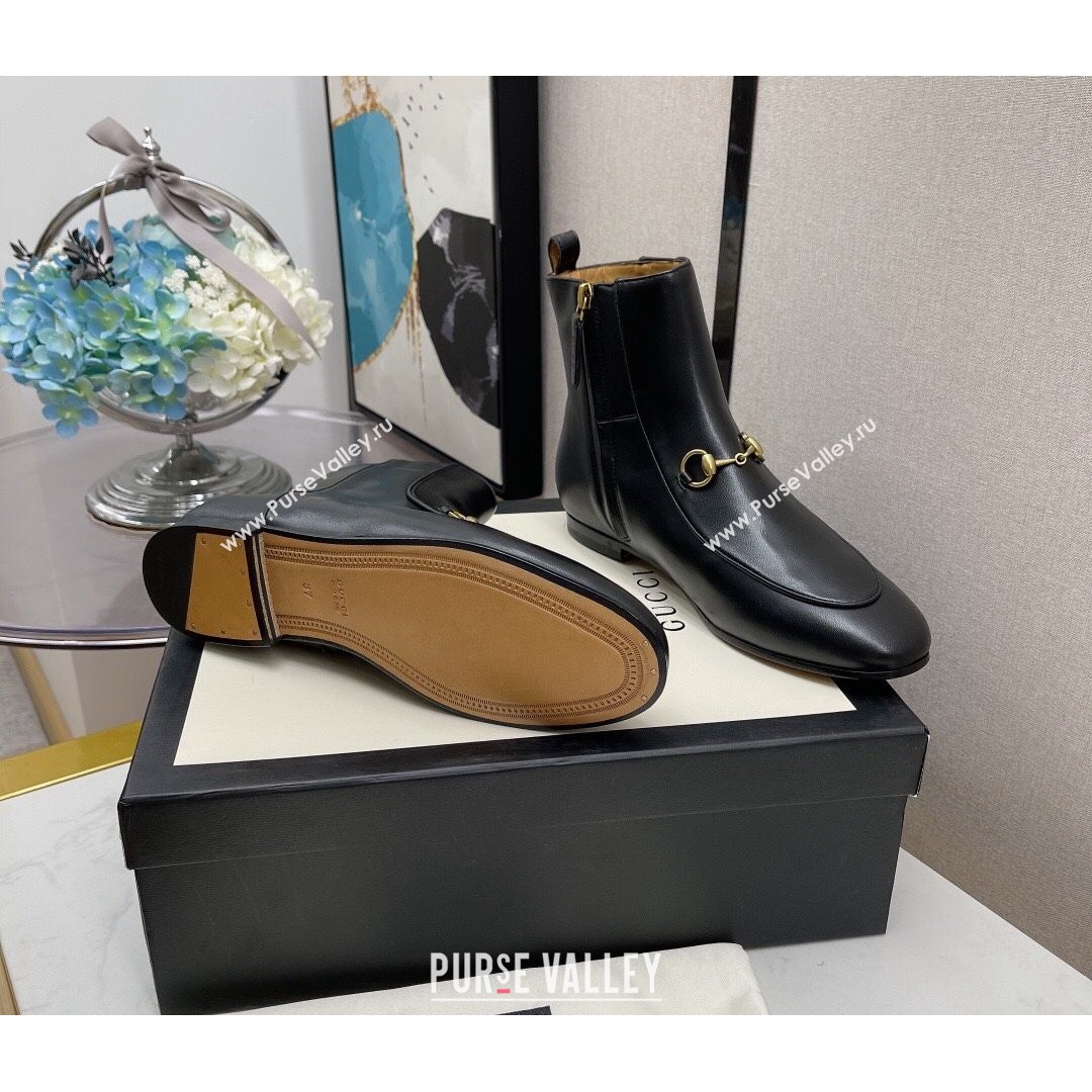 Gucci Lambskin Horsebit Flat Ankle Boots Black 2021 (MD-21081059)