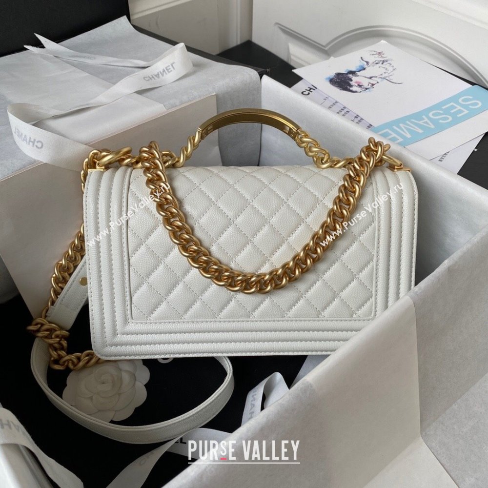 Chanel Boy Chanel Handbag with Handle in Grained Calfskin A94804 White 2023 (YEZI-23110605)