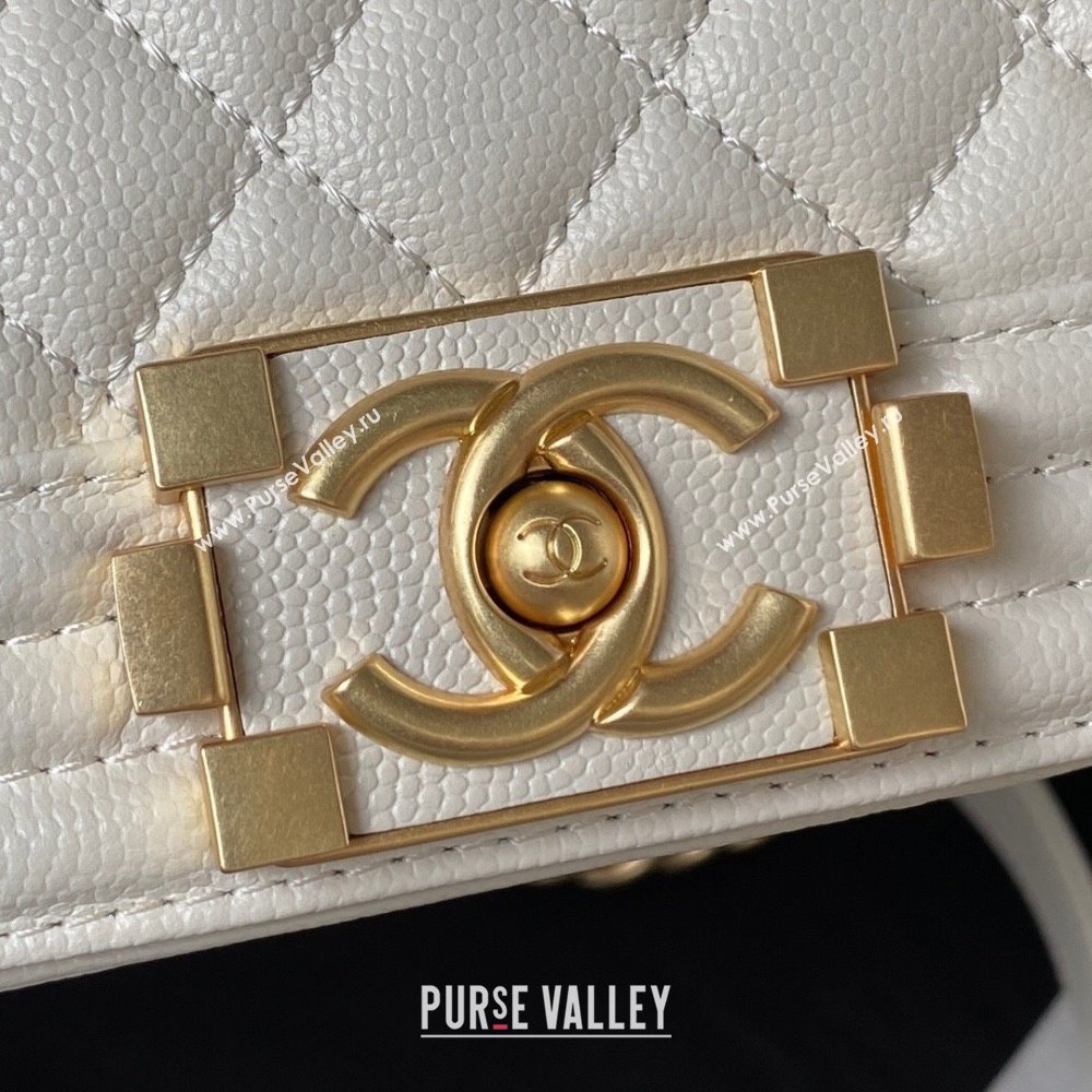 Chanel Boy Chanel Handbag with Handle in Grained Calfskin A94804 White 2023 (YEZI-23110605)