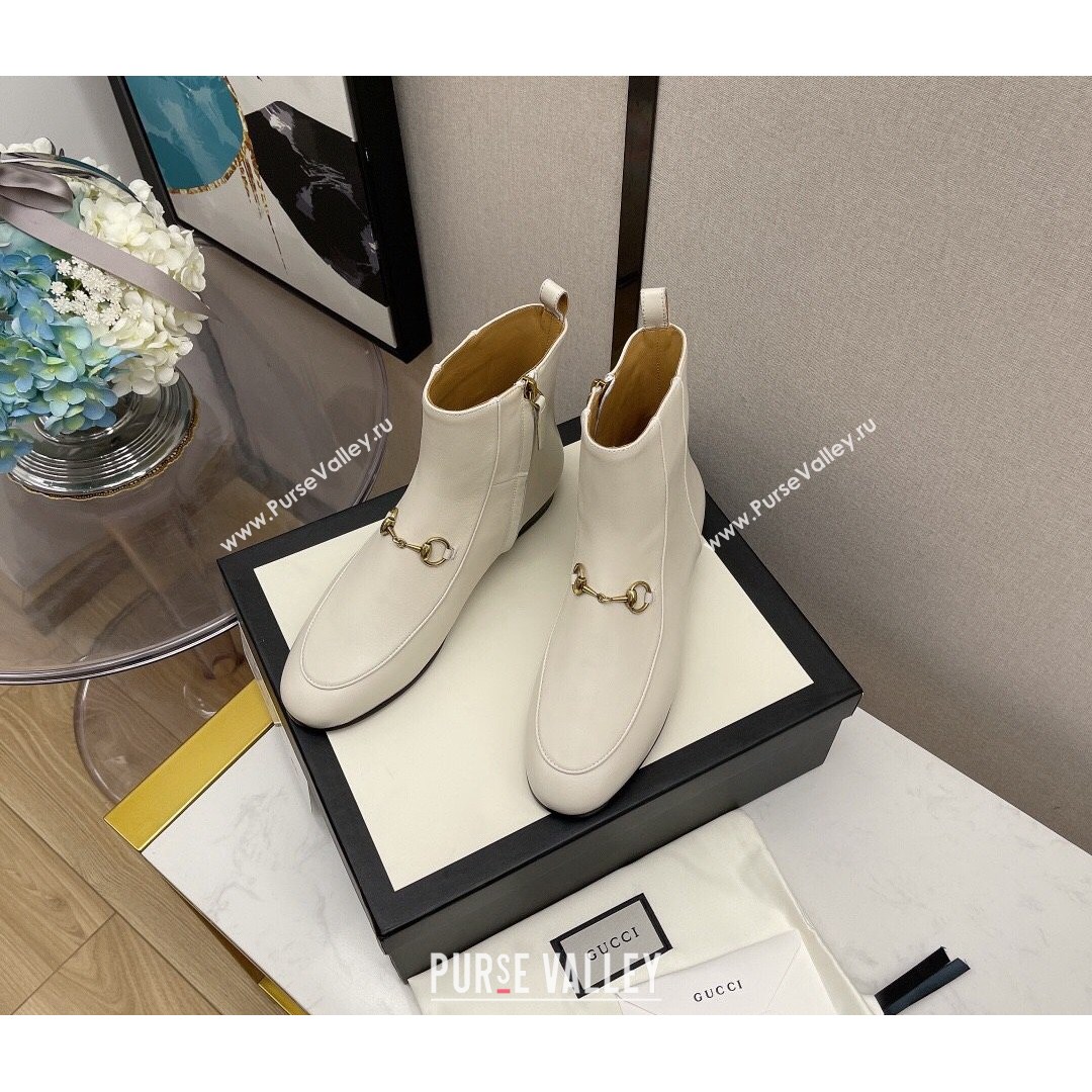 Gucci Lambskin Horsebit Flat Ankle Boots White 2021 (MD-21081058)