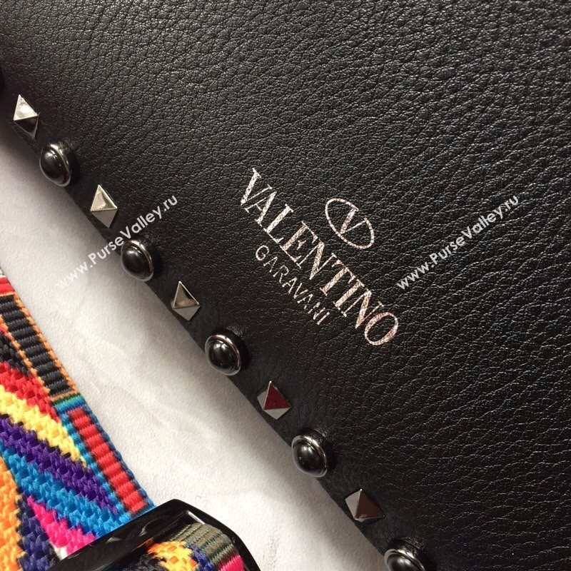 Valentino Small Grainy Calfskin Leather Rockstud Hobo Bag 50031L Black 202001 (JD-20112751)