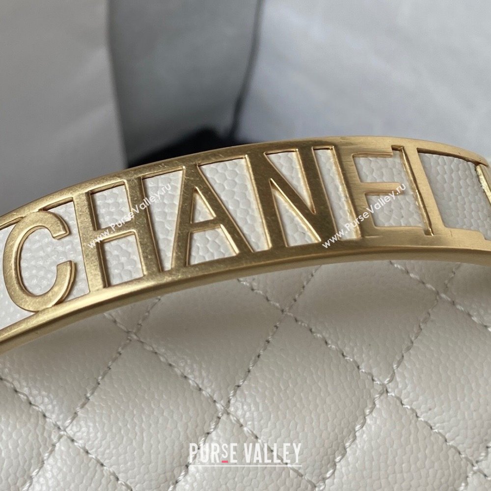 Chanel Boy Chanel Handbag with Handle in Grained Calfskin A94804 White 2023 (YEZI-23110605)