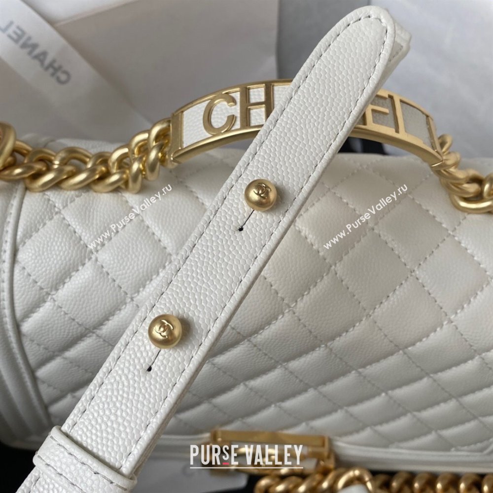 Chanel Boy Chanel Handbag with Handle in Grained Calfskin A94804 White 2023 (YEZI-23110605)