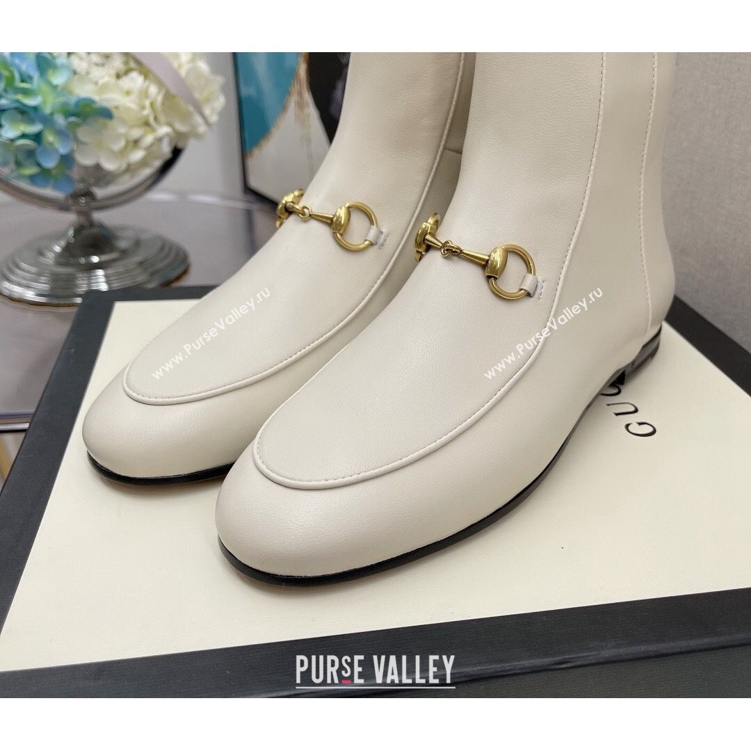 Gucci Lambskin Horsebit Flat Ankle Boots White 2021 (MD-21081058)