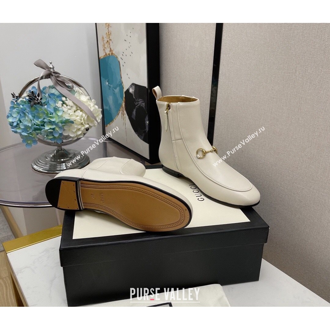 Gucci Lambskin Horsebit Flat Ankle Boots White 2021 (MD-21081058)