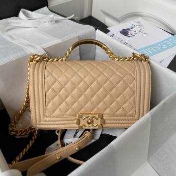 Chanel Boy Chanel Handbag with Handle in Grained Calfskin A94804 Apricot 2023 (YEZI-23110606)