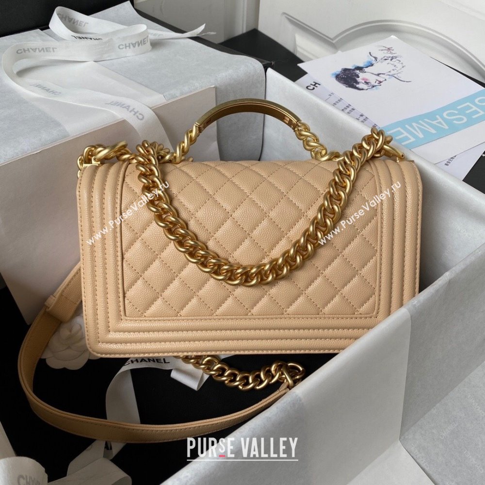 Chanel Boy Chanel Handbag with Handle in Grained Calfskin A94804 Apricot 2023 (YEZI-23110606)