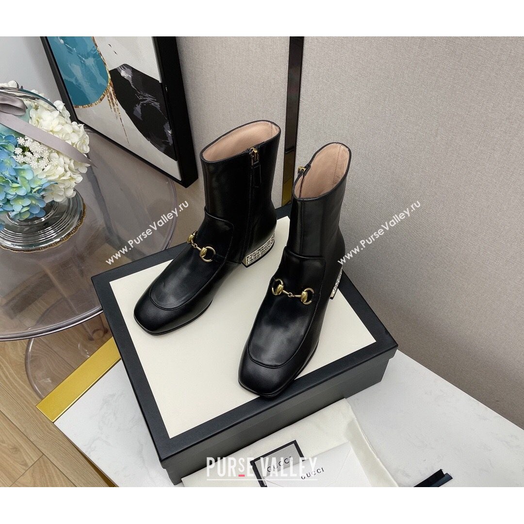 Gucci Calfskin Crystal Heel Ankle Boots 3cm Black 2021 (MD-21081061)