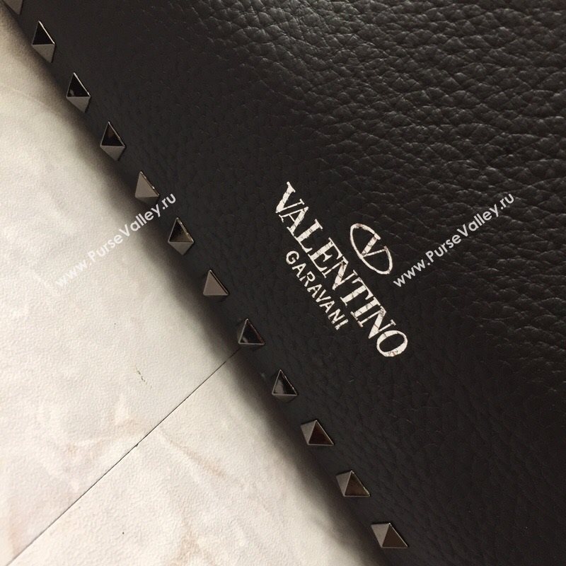 Valentino Small Grainy Calfskin Leather Rockstud Hobo Bag 50031L Metal Black 2020 (JD-20112752)