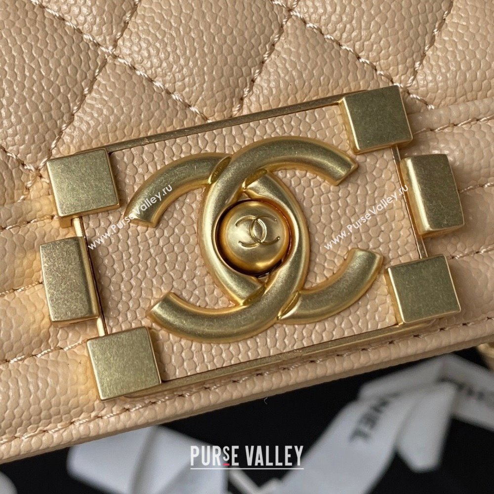 Chanel Boy Chanel Handbag with Handle in Grained Calfskin A94804 Apricot 2023 (YEZI-23110606)