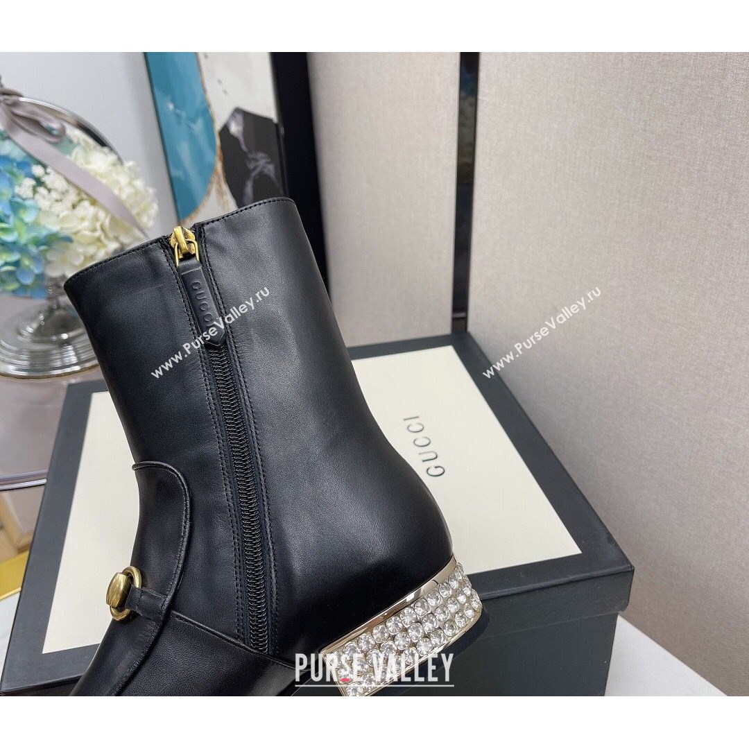 Gucci Calfskin Crystal Heel Ankle Boots 3cm Black 2021 (MD-21081061)