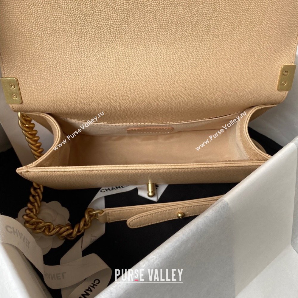 Chanel Boy Chanel Handbag with Handle in Grained Calfskin A94804 Apricot 2023 (YEZI-23110606)