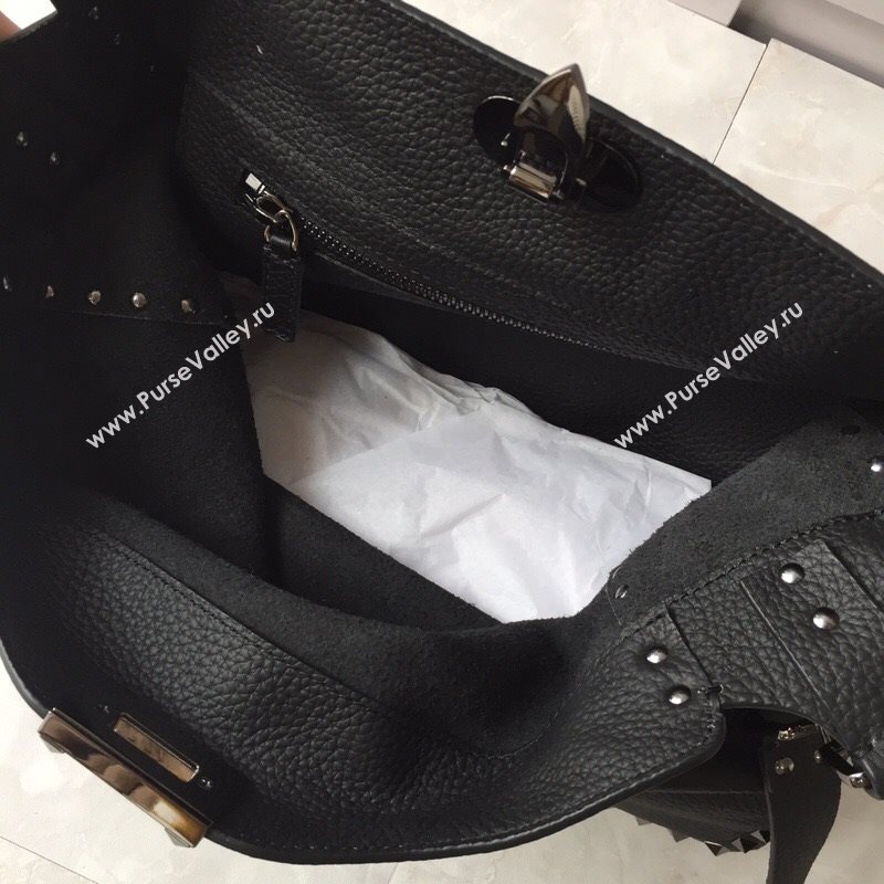Valentino Small Grainy Calfskin Leather Rockstud Hobo Bag 50031L Metal Black 2020 (JD-20112752)