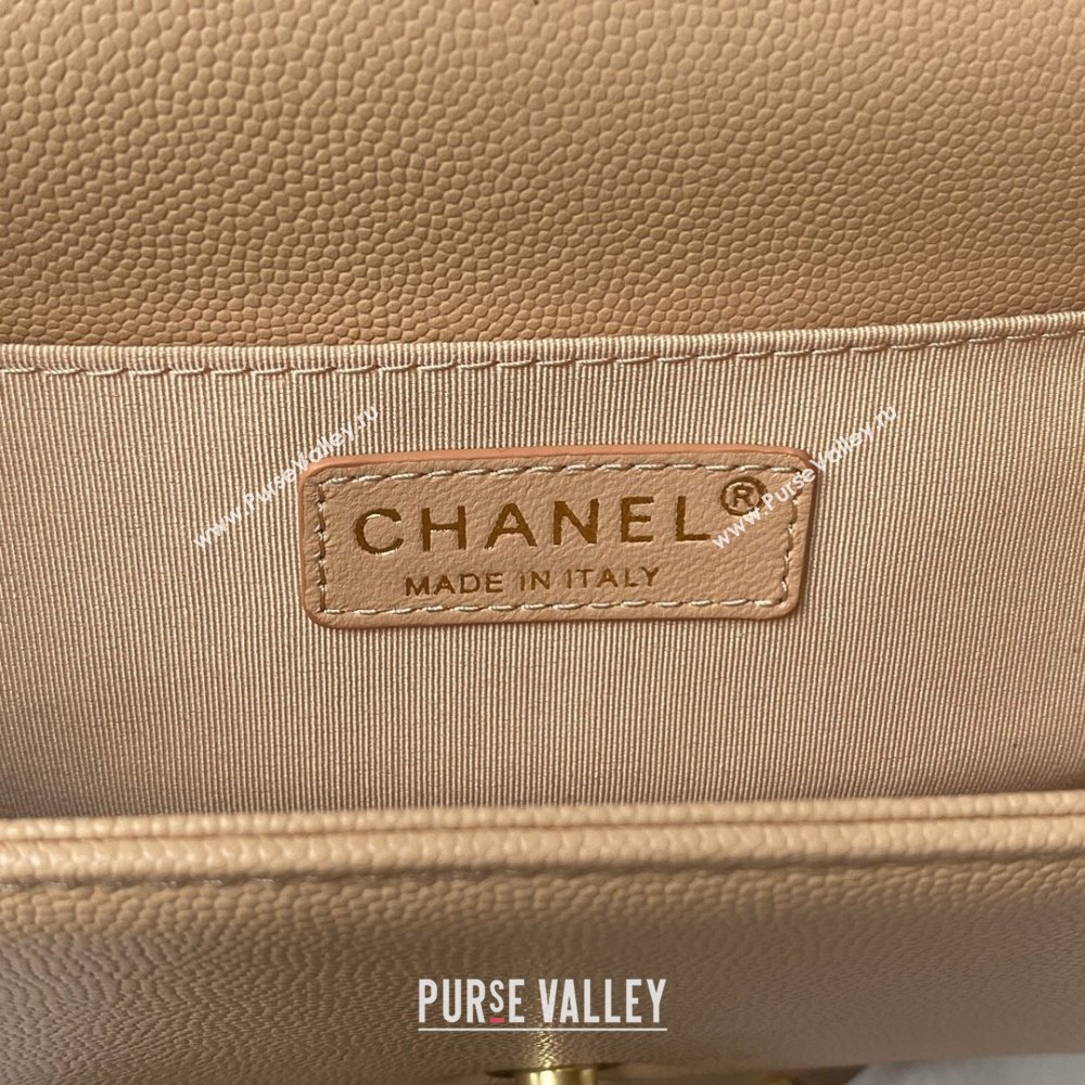 Chanel Boy Chanel Handbag with Handle in Grained Calfskin A94804 Apricot 2023 (YEZI-23110606)