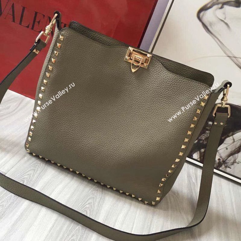 Valentino Small Grainy Calfskin Leather Rockstud Hobo Bag 50031L Grey Dove 2020 (JD-20112753)