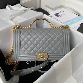 Chanel Boy Chanel Handbag with Handle in Grained Calfskin A94804 Grey 2023 (YEZI-23110607)