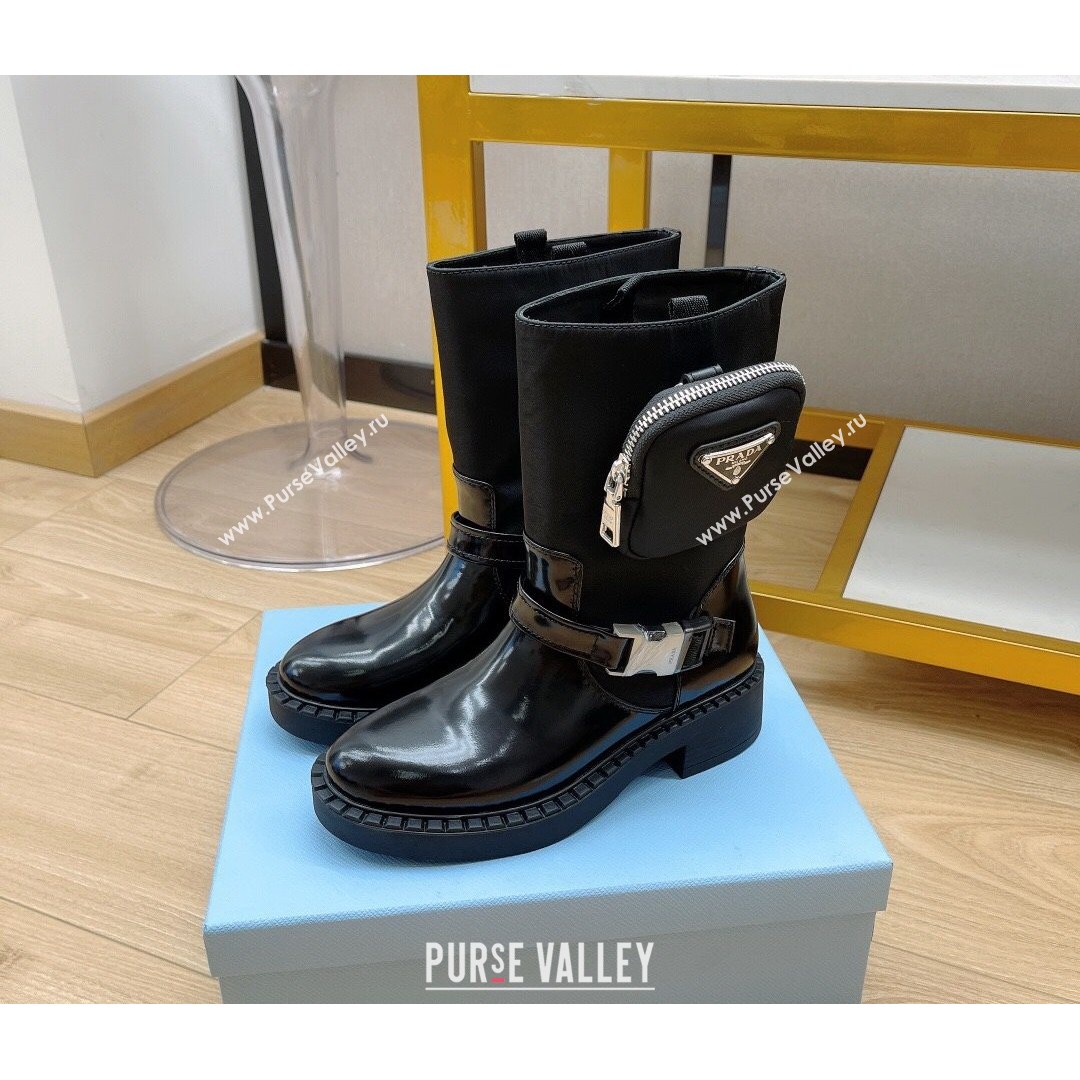 Prada Monolith Brushed Leather and Nylon Boots with Pouch Black 2021 15 (MD-21081133)