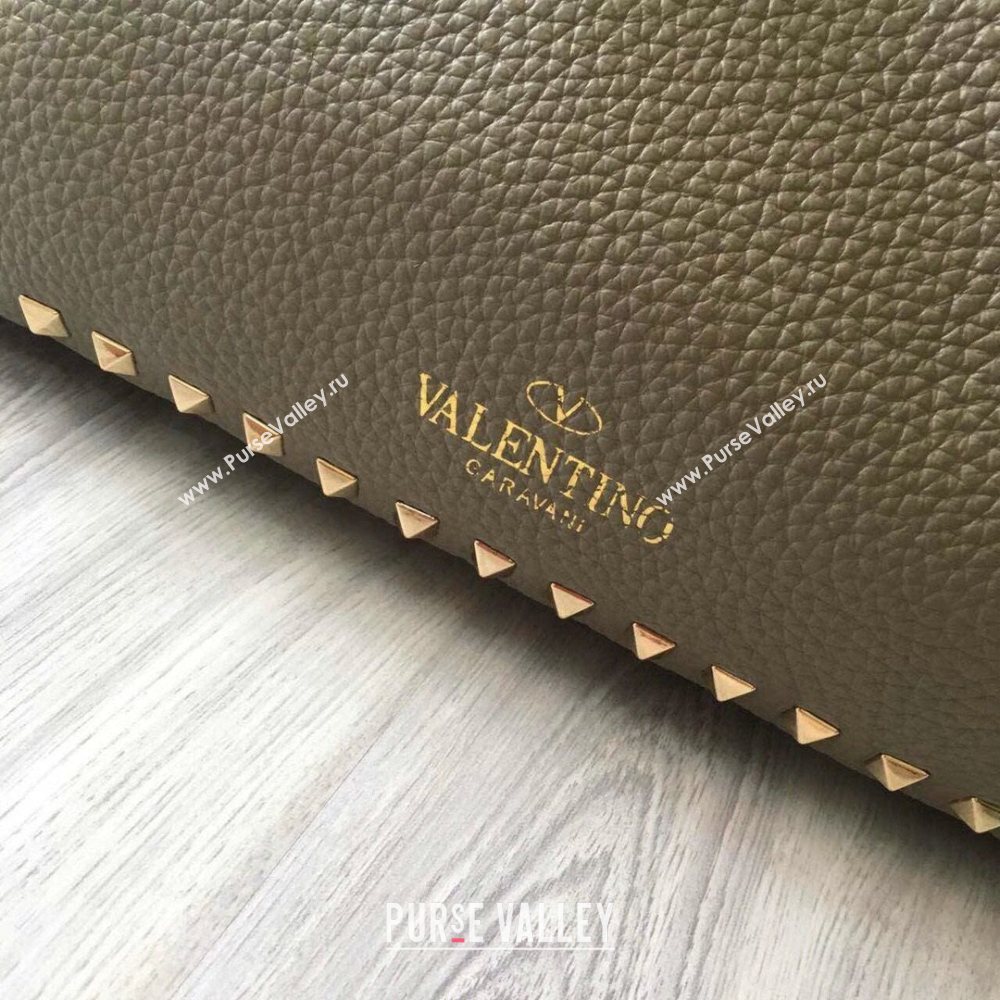 Valentino Small Grainy Calfskin Leather Rockstud Hobo Bag 50031L Grey Dove 2020 (JD-20112753)
