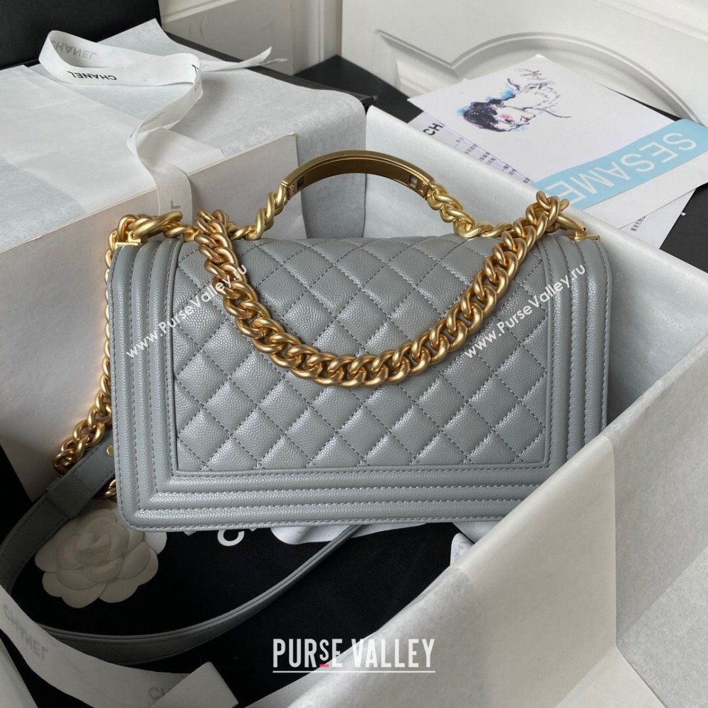 Chanel Boy Chanel Handbag with Handle in Grained Calfskin A94804 Grey 2023 (YEZI-23110607)