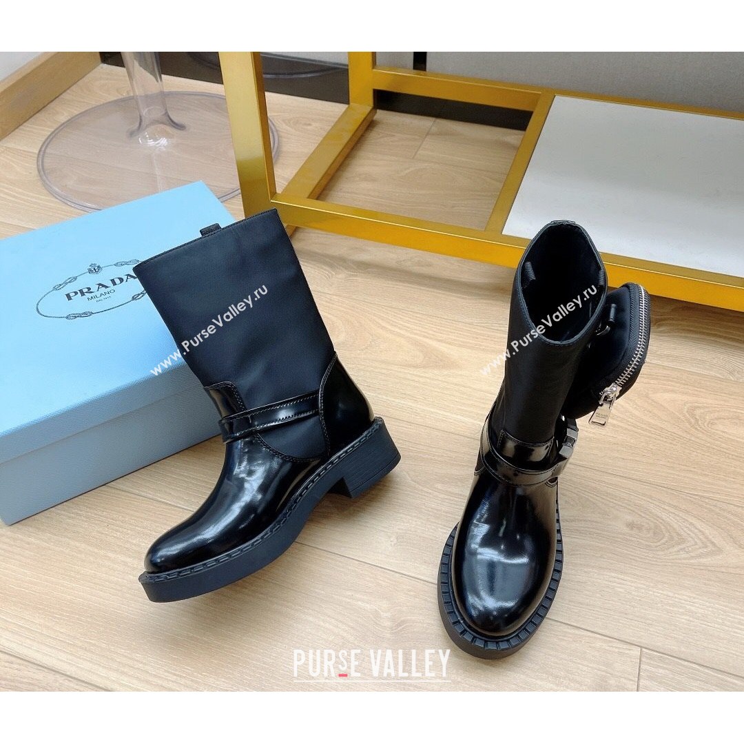 Prada Monolith Brushed Leather and Nylon Boots with Pouch Black 2021 15 (MD-21081133)