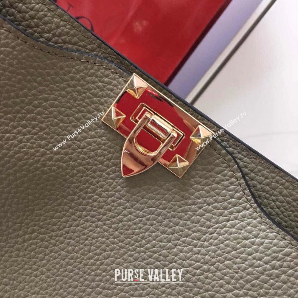 Valentino Small Grainy Calfskin Leather Rockstud Hobo Bag 50031L Grey Dove 2020 (JD-20112753)