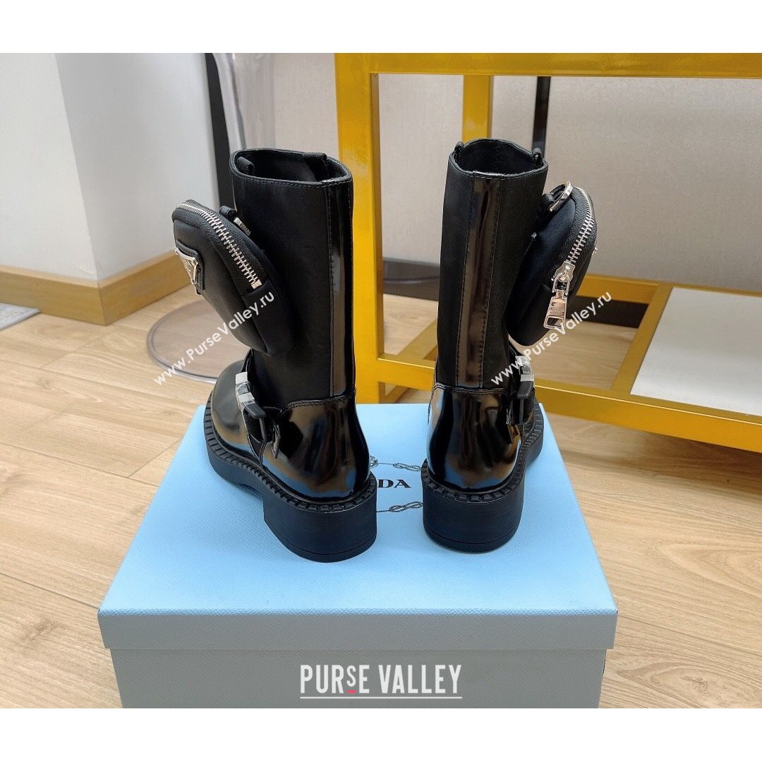 Prada Monolith Brushed Leather and Nylon Boots with Pouch Black 2021 15 (MD-21081133)