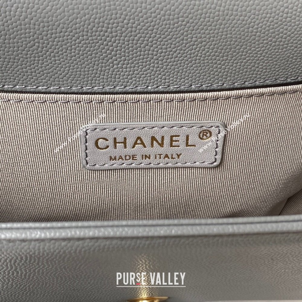 Chanel Boy Chanel Handbag with Handle in Grained Calfskin A94804 Grey 2023 (YEZI-23110607)