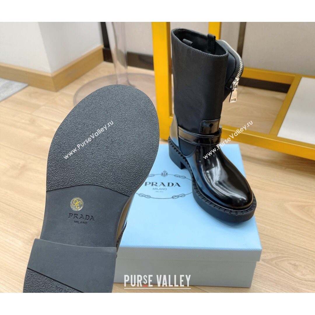 Prada Monolith Brushed Leather and Nylon Boots with Pouch Black 2021 15 (MD-21081133)