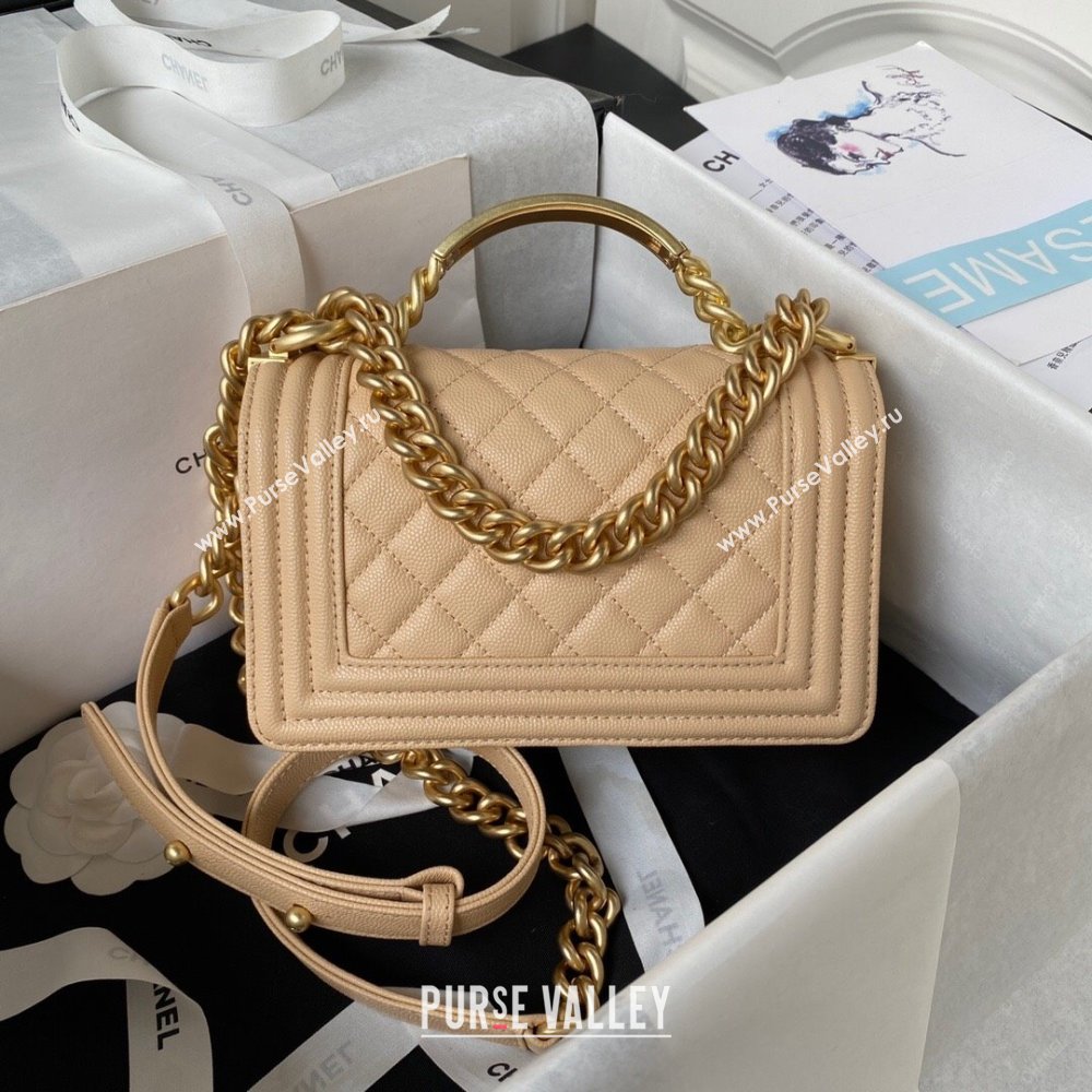 Chanel Small Boy Chanel Handbag with Handle in Grained Calfskin Apricot 2023 (YEZI-23110610)