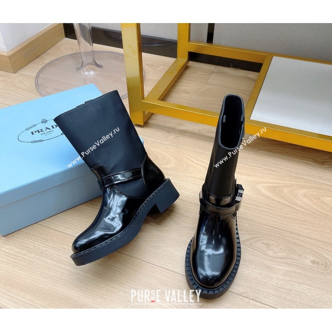 Prada Brushed Leather and Re-Nylon Boots with Buckle Black 2021 16 (MD-21081134)