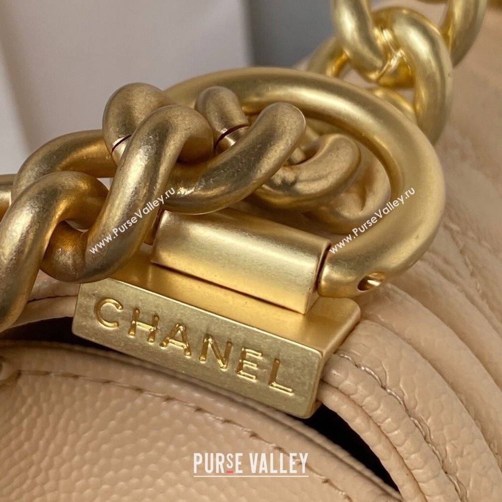 Chanel Small Boy Chanel Handbag with Handle in Grained Calfskin Apricot 2023 (YEZI-23110610)