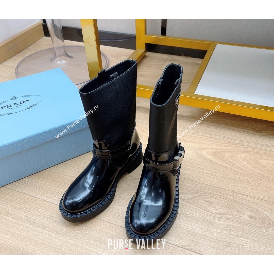 Prada Brushed Leather and Re-Nylon Boots with Buckle Black 2021 16 (MD-21081134)