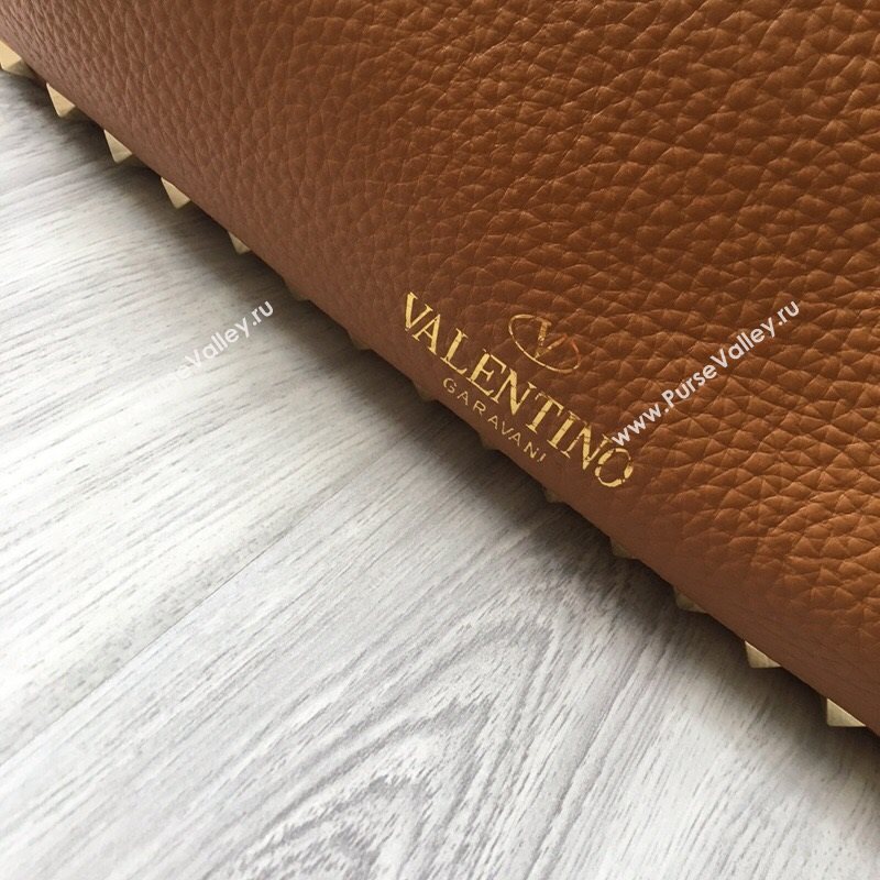 Valentino Small Grainy Calfskin Leather Rockstud Hobo Bag 50031L Brown 2020 (JD-20112755)