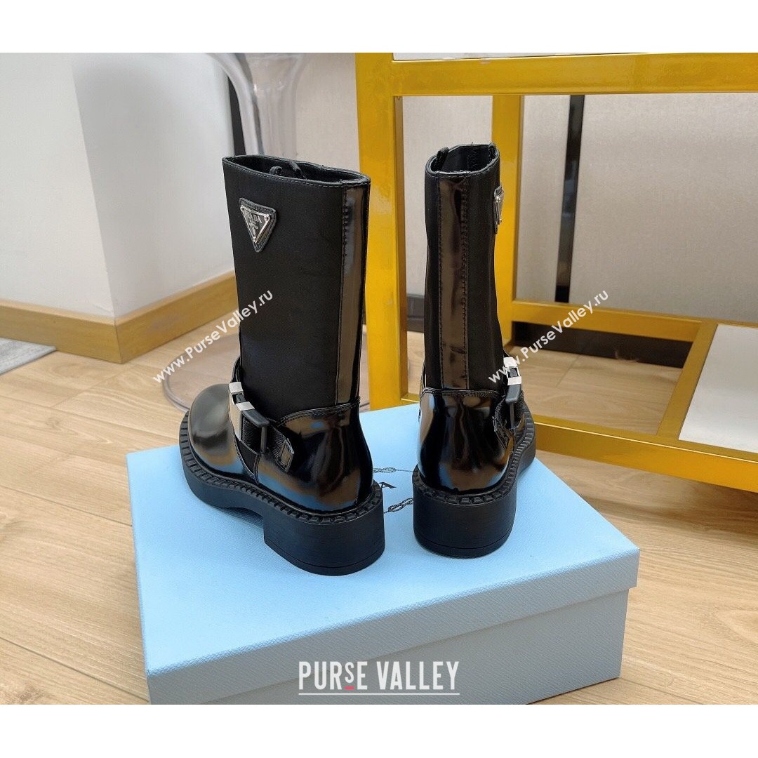 Prada Brushed Leather and Re-Nylon Boots with Buckle Black 2021 16 (MD-21081134)