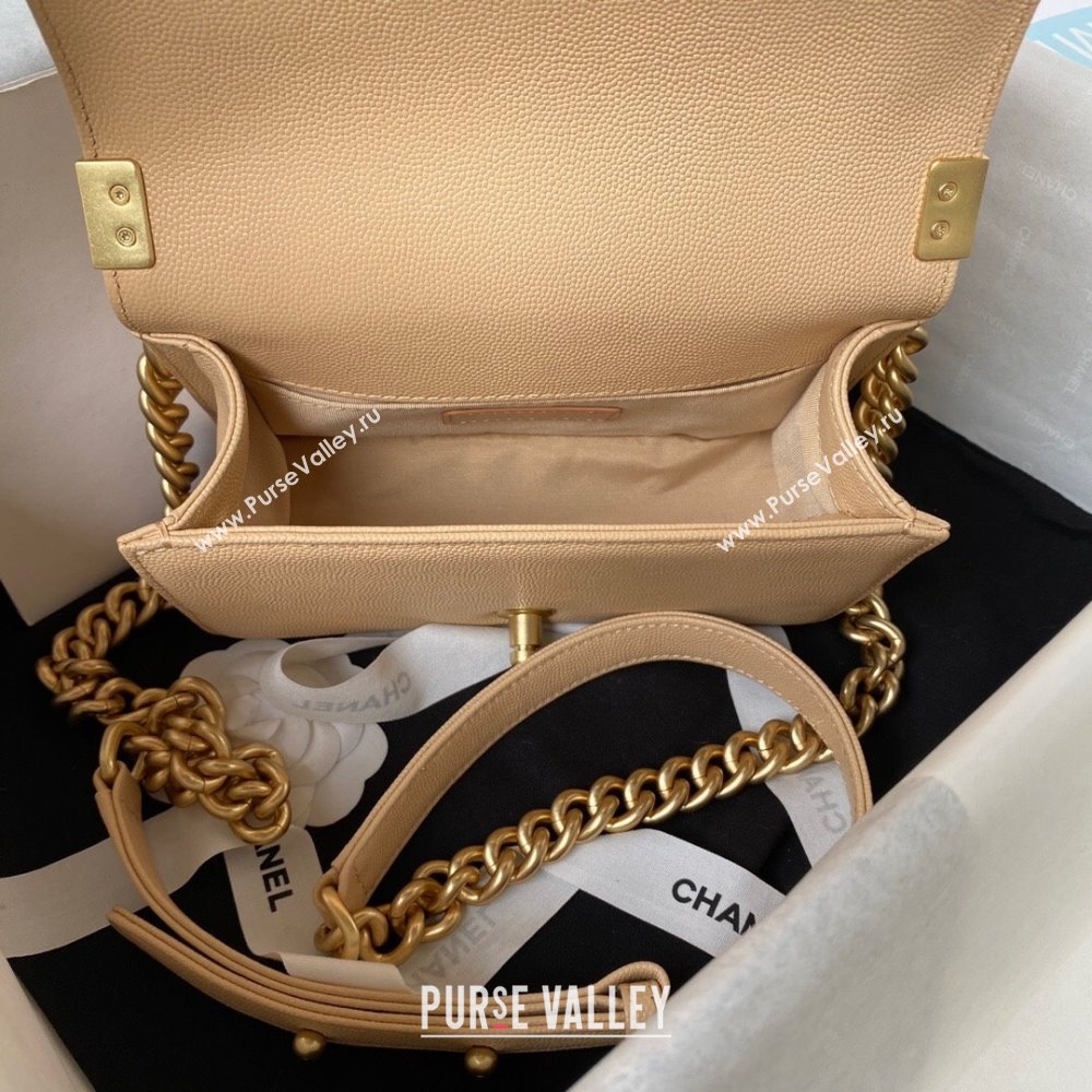 Chanel Small Boy Chanel Handbag with Handle in Grained Calfskin Apricot 2023 (YEZI-23110610)