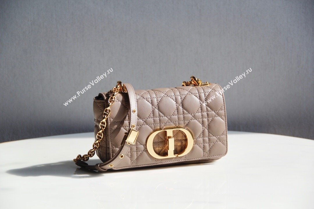 Dior Small Caro Chain Bag in Soft Cannage Calfskin Warm Taupe 2024 (DMZ-24052216)