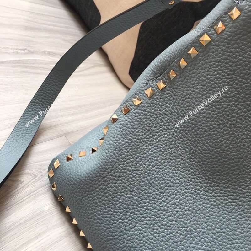 Valentino Small Grainy Calfskin Leather Rockstud Hobo Bag 50031L Light Blue 2020 (JD-20112756)