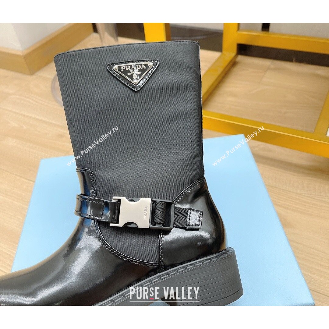 Prada Brushed Leather and Re-Nylon Boots with Buckle Black 2021 16 (MD-21081134)