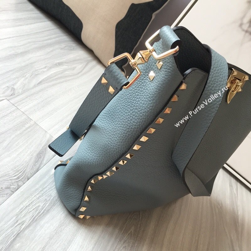 Valentino Small Grainy Calfskin Leather Rockstud Hobo Bag 50031L Light Blue 2020 (JD-20112756)