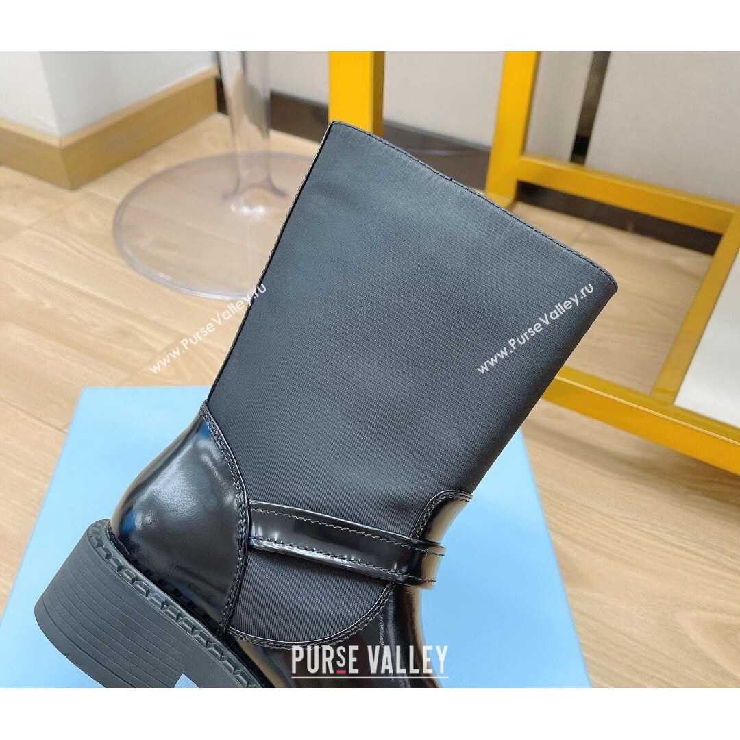 Prada Brushed Leather and Re-Nylon Boots with Buckle Black 2021 16 (MD-21081134)