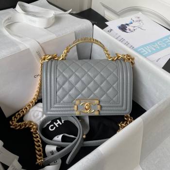 Chanel Small Boy Chanel Handbag with Handle in Grained Calfskin Grey 2023 (YEZI-23110611)