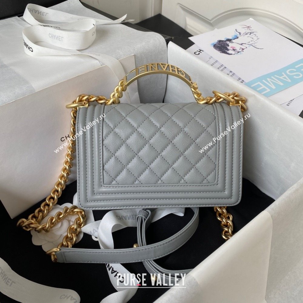 Chanel Small Boy Chanel Handbag with Handle in Grained Calfskin Grey 2023 (YEZI-23110611)