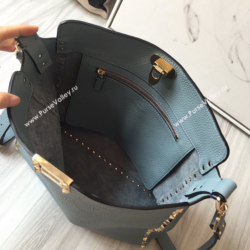 Valentino Small Grainy Calfskin Leather Rockstud Hobo Bag 50031L Light Blue 2020 (JD-20112756)