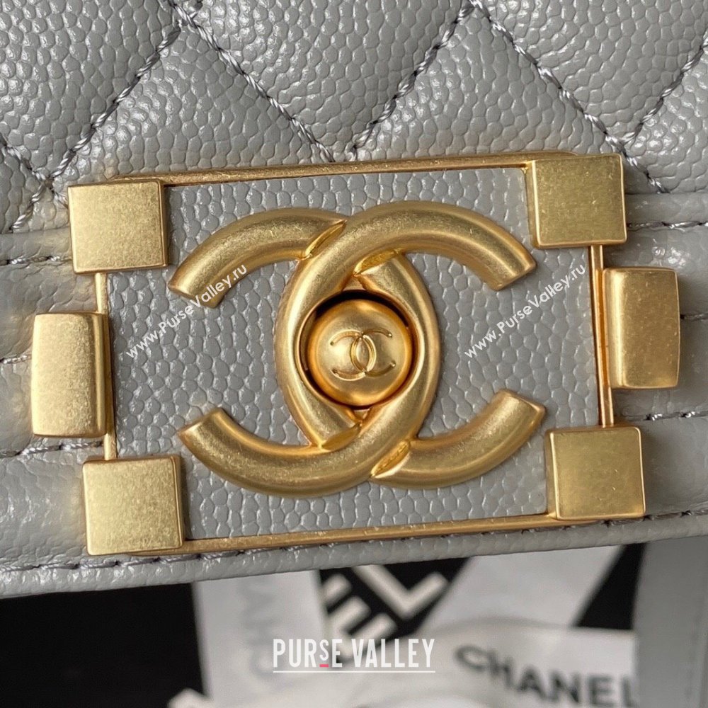 Chanel Small Boy Chanel Handbag with Handle in Grained Calfskin Grey 2023 (YEZI-23110611)