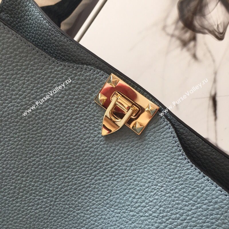 Valentino Small Grainy Calfskin Leather Rockstud Hobo Bag 50031L Light Blue 2020 (JD-20112756)