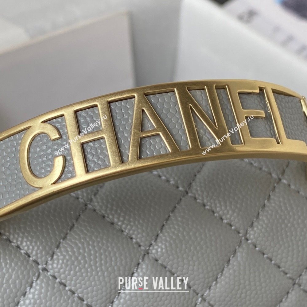 Chanel Small Boy Chanel Handbag with Handle in Grained Calfskin Grey 2023 (YEZI-23110611)